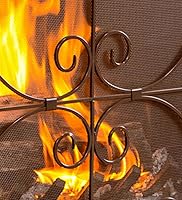 Vista 2 de Protector de chimenea con diseño de espirales, de hierro forjado con malla metálica