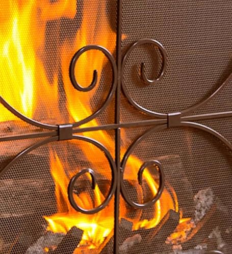 Miniatura 4 de Protector de chimenea con diseño de espirales, de hierro forjado con malla metálica