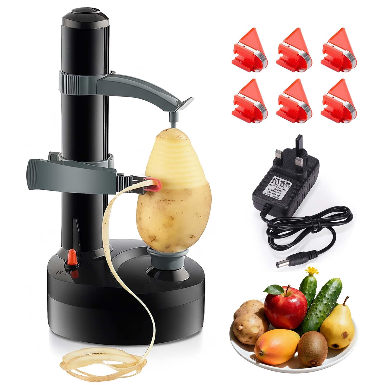 Electric Potato Peeler, Multifunction Electric Fruit Apple Peeler Potato Peeling Machine Automatic Rotating, Kitchen Peeling Tool Black