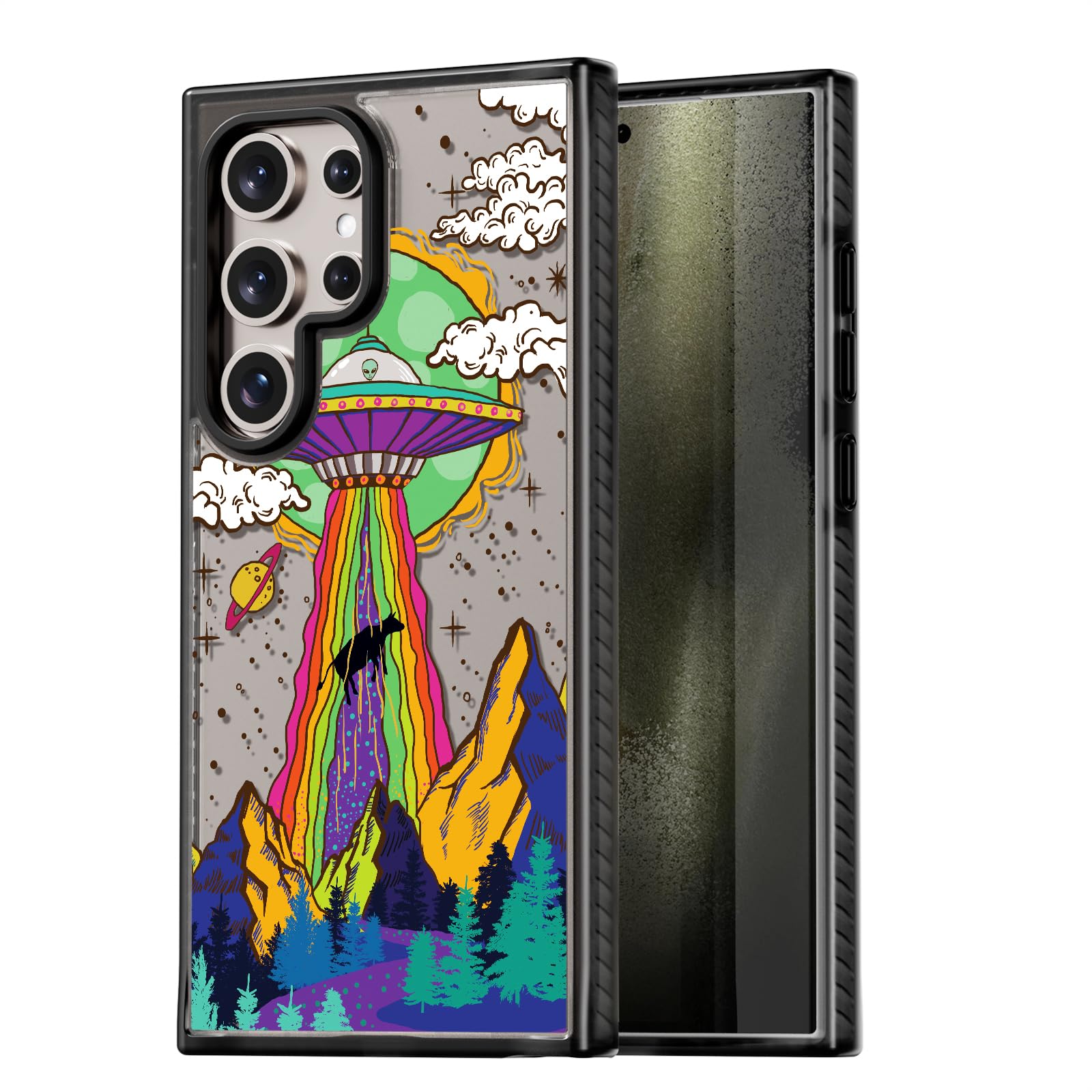 Rosarnnah Compatible for Samsung Galaxy S24 Ultra Case Cute Aesthetic - Durable Shockproof 6.6 ft Drop Impact Phone Case Cover with Funny Fashion UFO