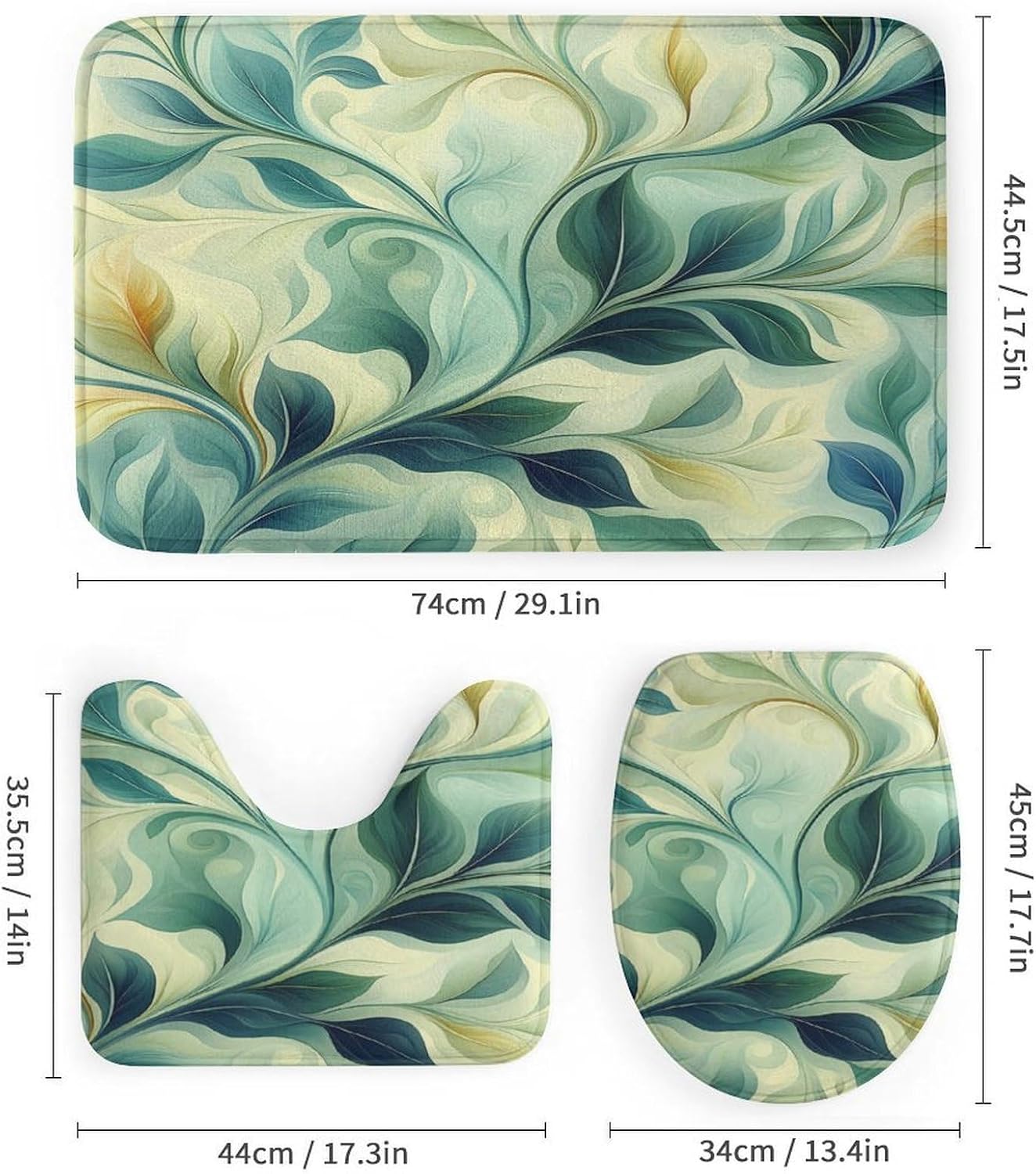 Bathroom Mat Set, Belgian Art Nouveau Pattern Printed on Bath Sets for Bathroom Accessories, Ideal for Bathroom Apartment RV College Dorm, 72 x 72 inches