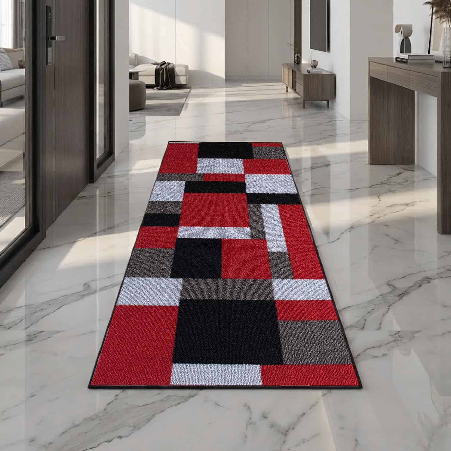 Rugs Inn Kilas Runner Rugs for Indoor - Super Soft Distressed Low Pile Hallway Living Room Bedroom Kitchen Entryway Runners - Red Black, 80 x 150 cm — image 1