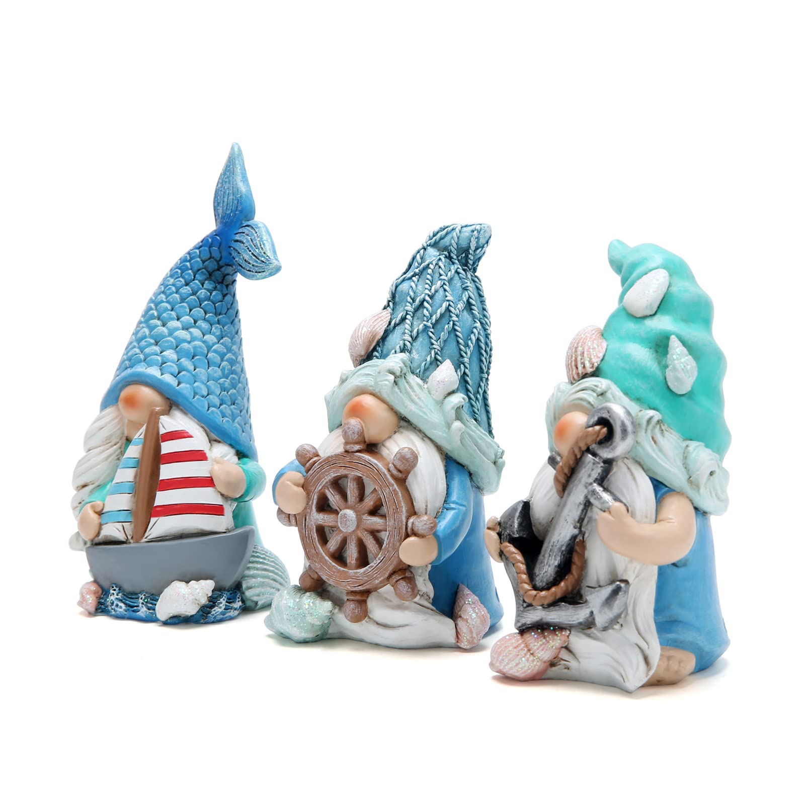Hodao 3 Stück Sommerwichtel, Dekoration, Meeresstern, Muscheln, handgefertigt, Strand, schwedische Zwerge, Dekorationen für Zuhause, skandinavische Seemann, Elfe, Sommerzwerge, Figuren