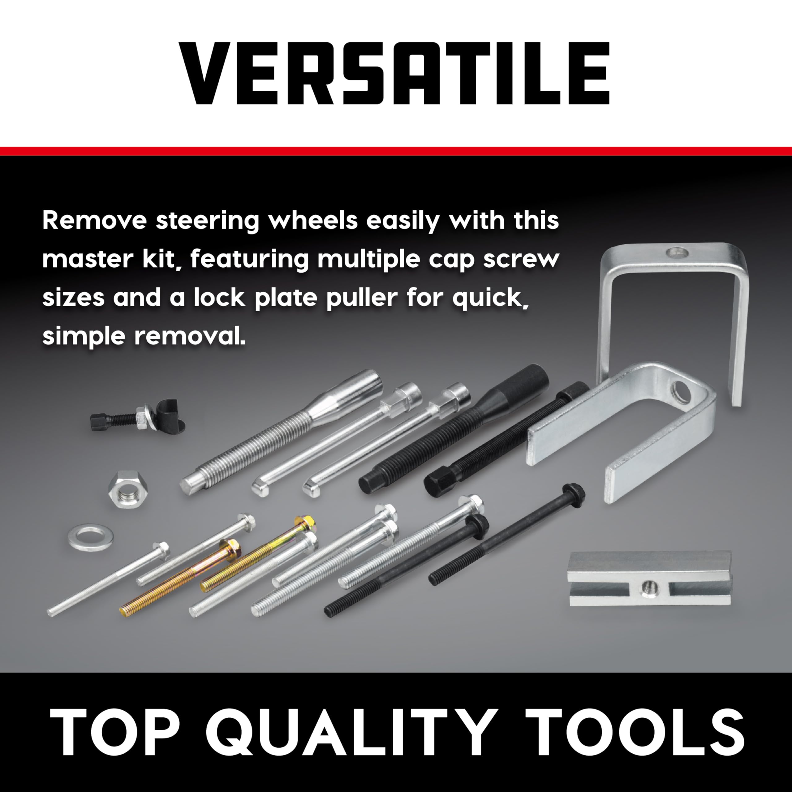 Alltrade 648748 36 Master Wheel & Lock Plate Puller Tool Set, 22-teilig | für die Reparatur von Lenkrad & Lenksäule Komponenten | Aufbewahrungskoffer & Anleitung Fotos im Set enthalten | Silber