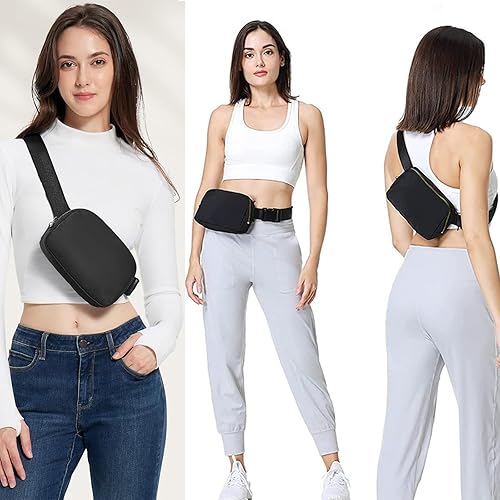 Miniatura 8 de Mini riñonera negra para mujeres y hombres, cangurera pequeña de moda con correa ajustable para viajes, correr, senderismo, correr, ciclismo,