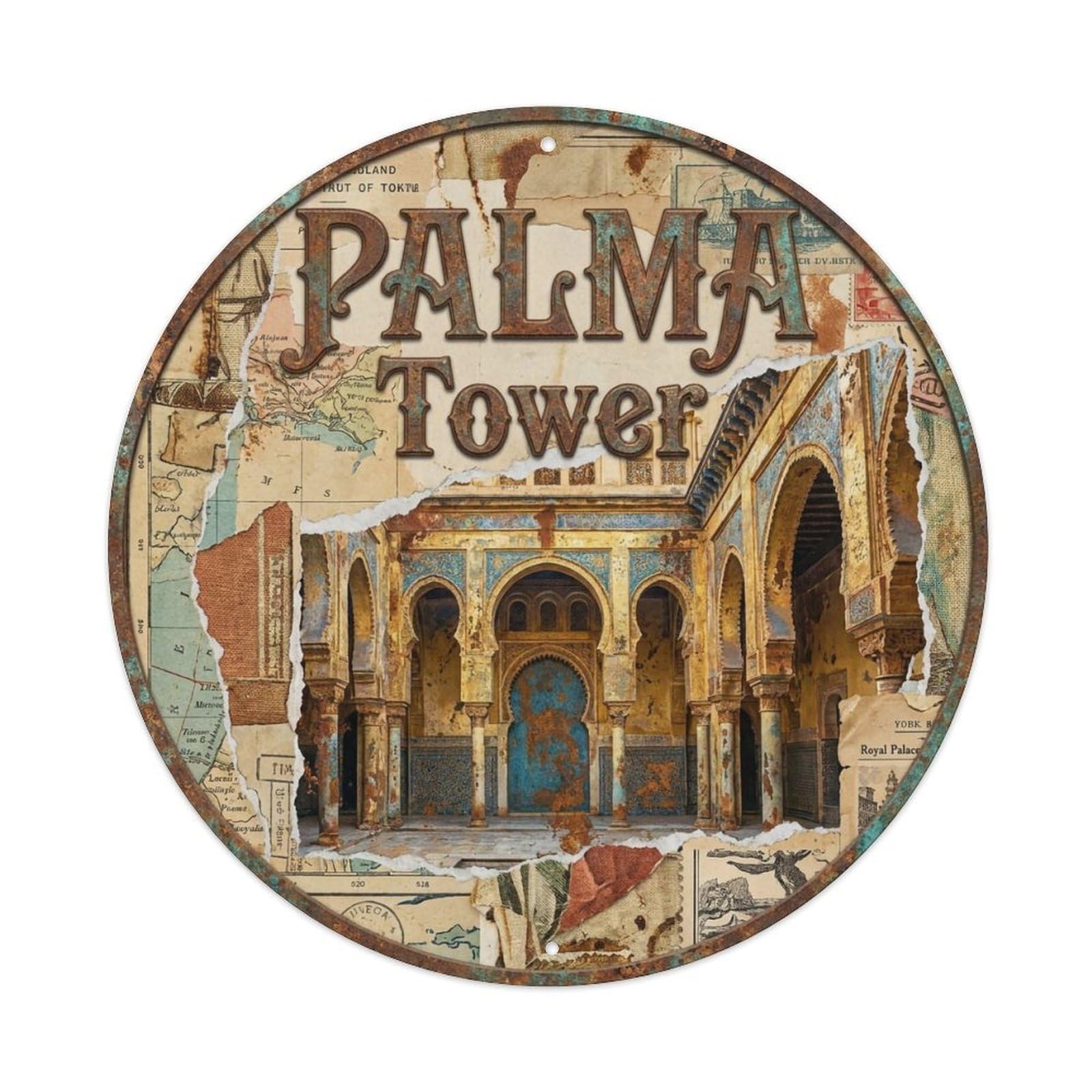 Vintage Travel Palma Spain Palace Metal Tin Sign