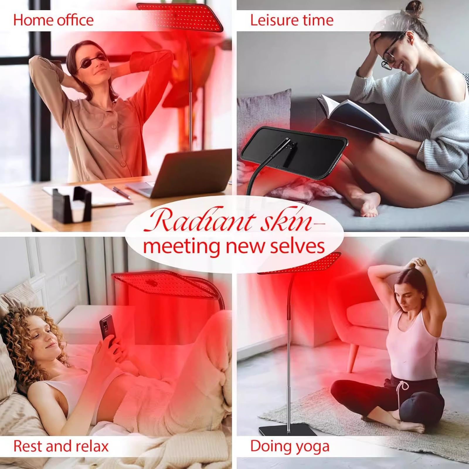 Terapia con luce rossa, lampada per fototerapia a luce rossa e infrarossa con base, LED 660 nm e 850 nm, dotata di funzione di protezione degli occhi.
