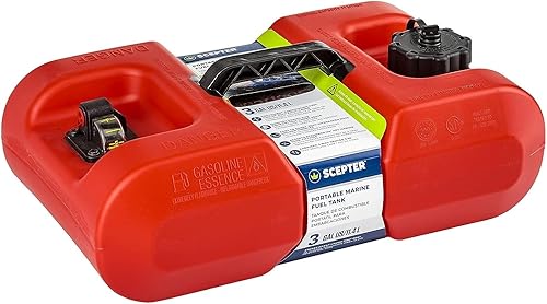 Scepter 10506 Tanque de combustible marino portátil para debajo del asiento de 3 galones con asa, 19 pulgadas x 12 pulgadas x 7 pulgadas, rojo