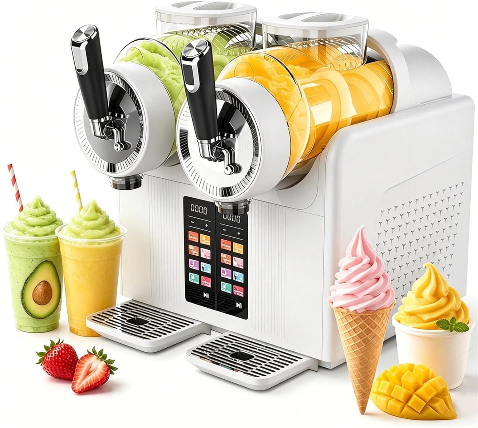 Nuxyyds 2-Tank Slushie Machine, Soft Serve Ice Cream Maker, No Ice Needed, Rapid Chill & Temperature Control, for Smoothies, Milkshakes, Margaritas White