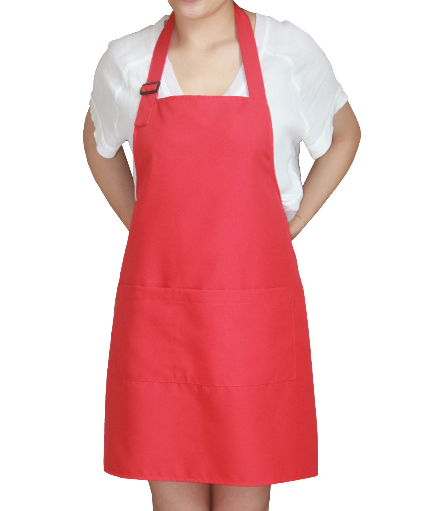 SEW UR LIFE Christmas Red Professional Waterdrop Resistant Adjustable Extra Long Bib Apron 3 Pockets Home Kitchen Garden Restaurant Cafe Bar Pub Bakery for Cooking Chef Baker Servers Craft