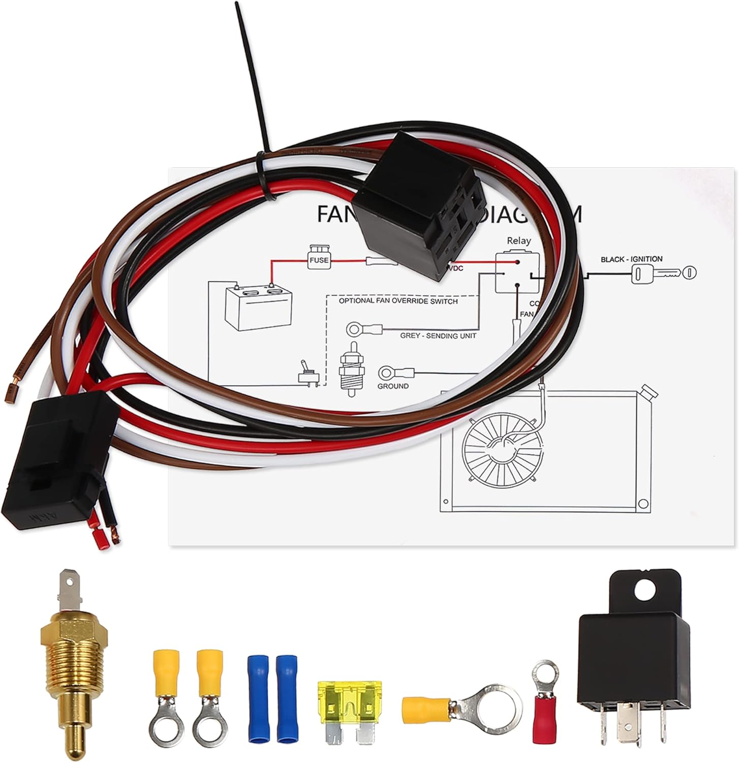 Amazon uxcell 電動ファンリレーキット 185'Fオン175'Fオフスレッドインプローブ付き 40Aラジエーター 電気冷却