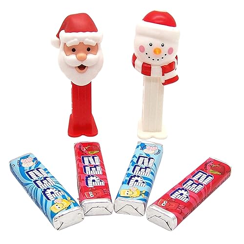 Dispensadores de caramelos y dispensadores de Navidad de Papá Noel y muñeco de nieve con rollos de caramelo duro, relleno de calcetines, 2 diseños