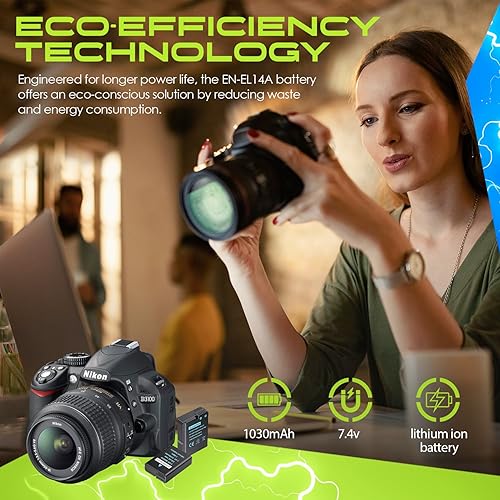 Miniatura 8 de Paquete de 2 baterías EN-EL14, EN-EL14A para Nikon D3500, D3100, D3200, D3300, D3400, D5100, D5200, D5300, D5500, D5600, DF, Coolpix P7000, P711 32,