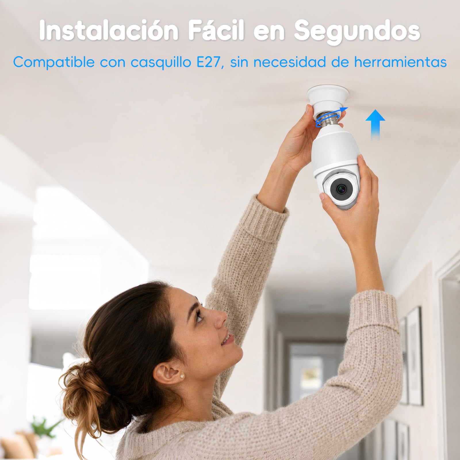 2K Telecamera Lampadina WiFi Esterno per E27 Portalampada | 2.4/5GHz Videocamera di Sorveglianza Interno con Visione Notturna a Colori, Inseguimento Automatico, PTZ, Allarme, Alexa