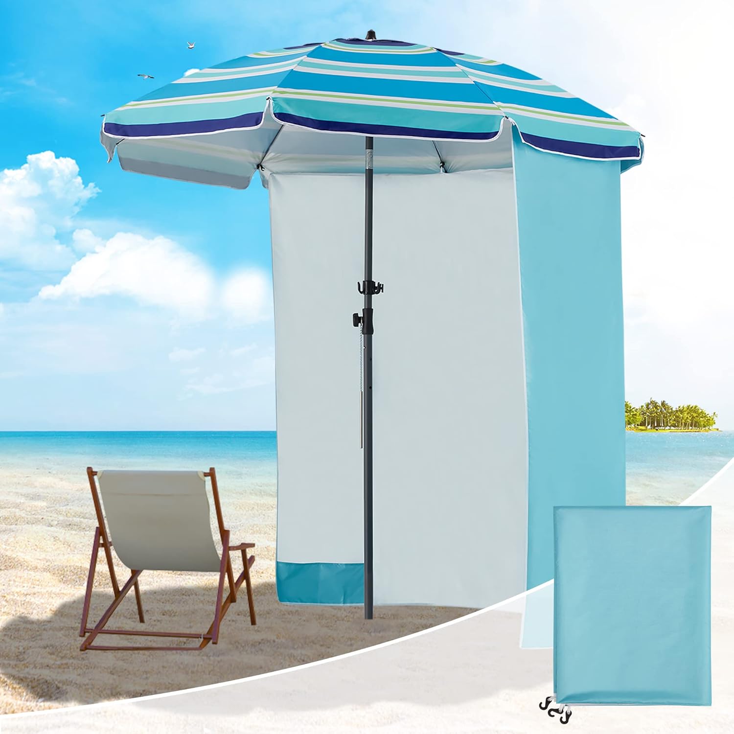 Magiea 7ft Beach Umbrellas For Sand Heavy Duty Wind, Portable Beach Umbrella UPF 50