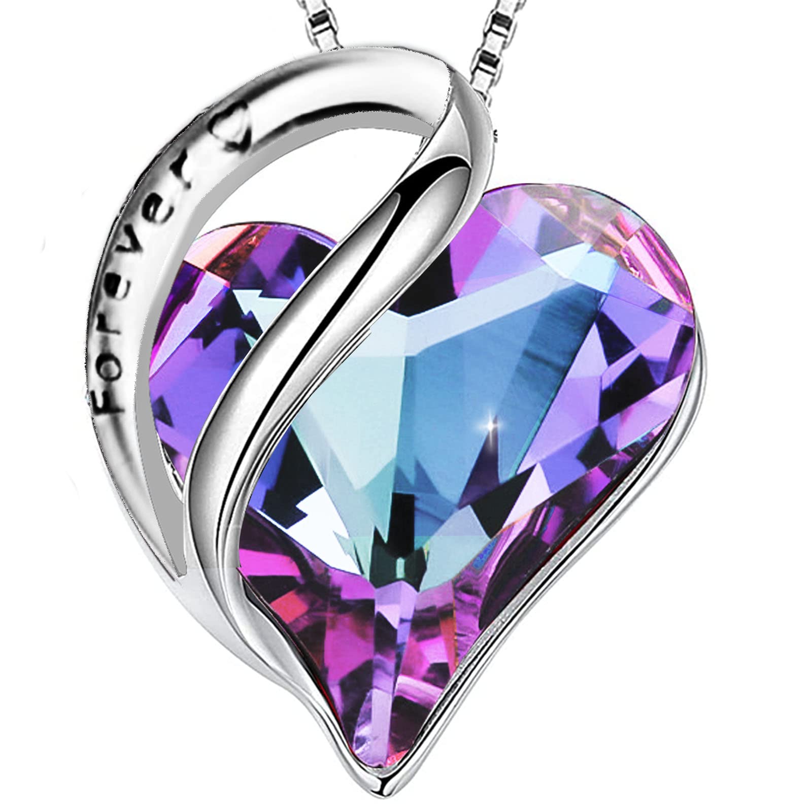 Halskette Damen - SWEETIME 925 Silberkette Damen mit herzförmigem Geburtsstein Kristallanhänger, Schmuck Geschenk für Frauen am Geburtstag, Valentinstag, Muttertag, Hochzeitstag.