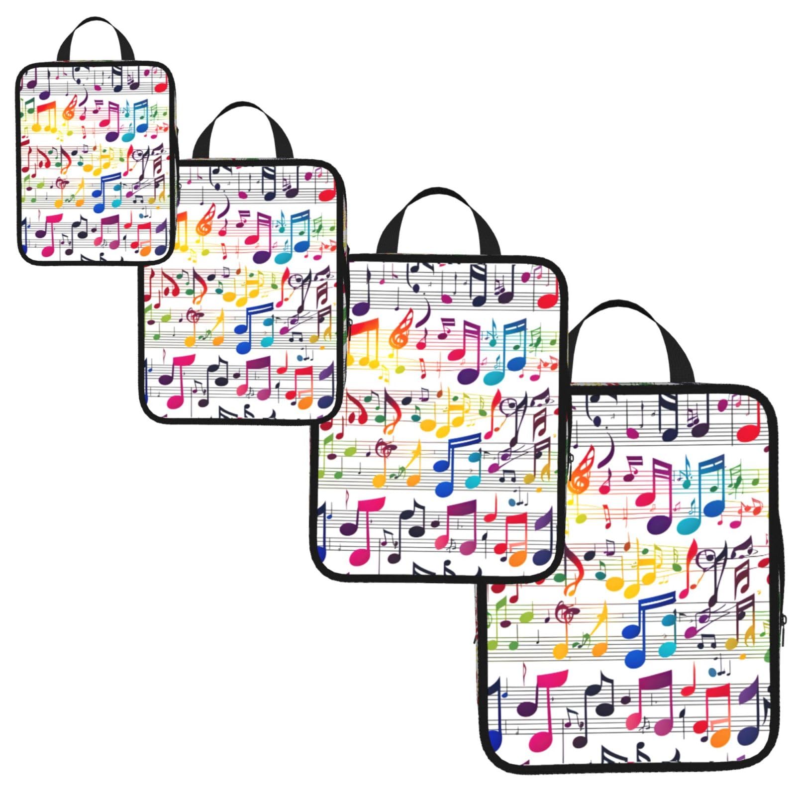 Colorful Music Notes Print 4 Set Compression Packing Cubes for Suitcases,Expandable Storage Bag Organizers