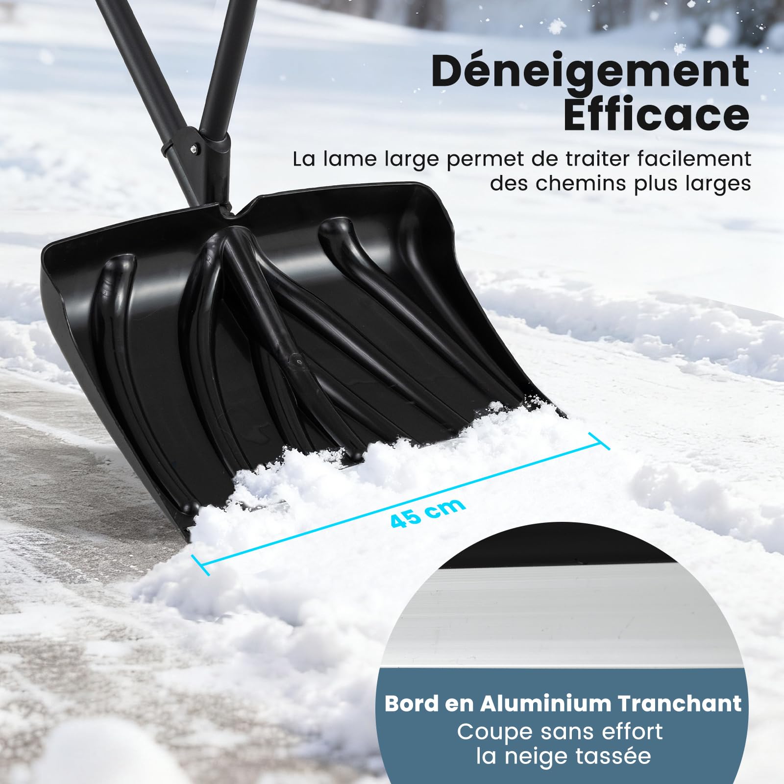 COSTWAY Pelle à Neige avec Poignée d'Assistance, Outil de Déneigement Léger avec Lame Large Poignée en D Bande d'usure en Aluminium, Grattoir à Glace d'urgence pour Garage Allée Voiture - 4