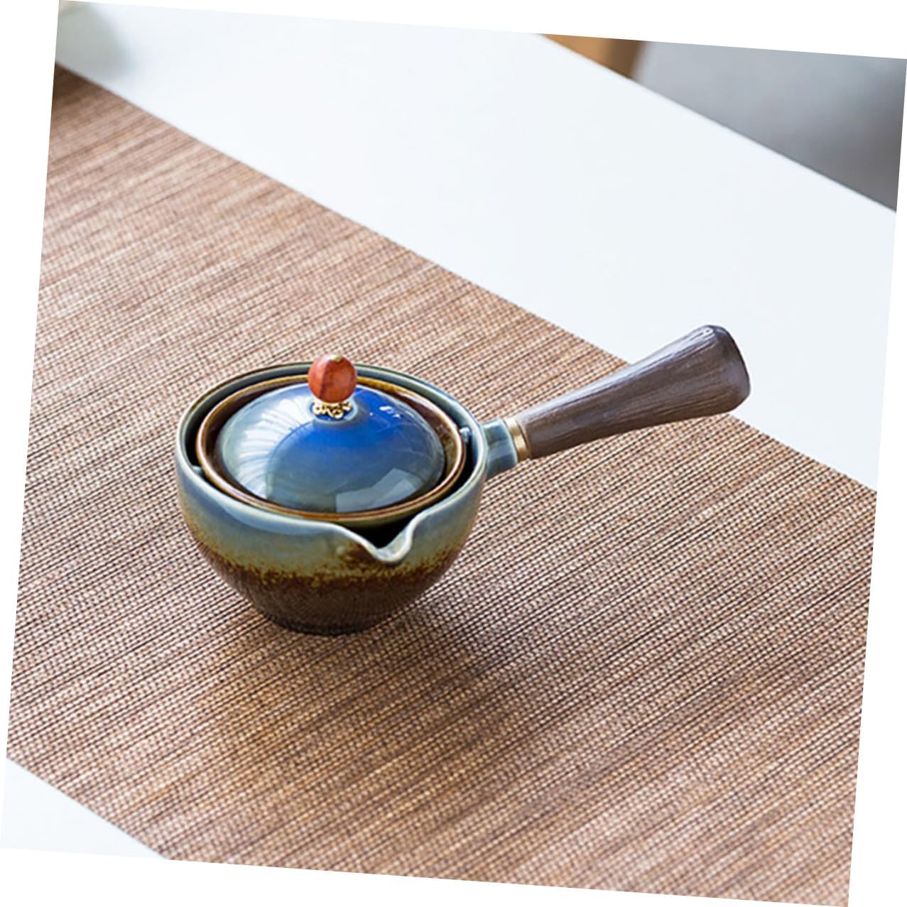 Portable Ceramic Tea Set for Travel Kung Fu Tea Brewing Set with Teapot and Four Cups Military Green with Carry Bag for Outdoor and Home Use