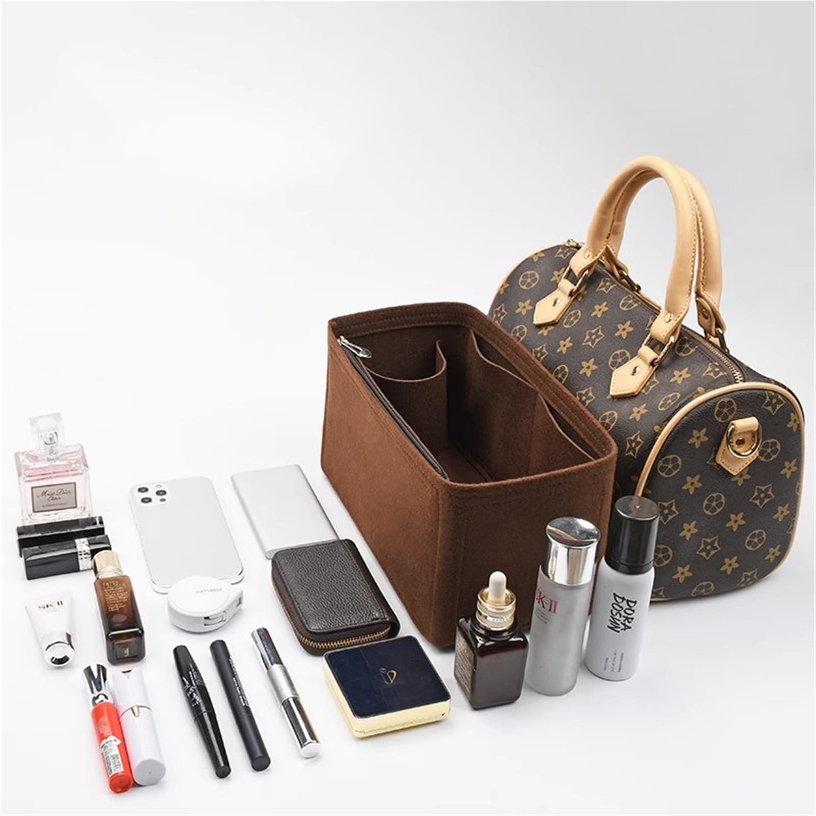 Organizer tascabile in feltro per borsa LV Speedy 25 30 35, tasca interna sagomata, borsa cosmetica portatile da viaggio(Brown a,For speedy30)