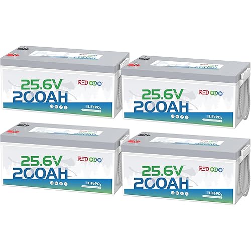 Redodo 24V 200Ah LiFePO4 Lithium Battery, Built in 200A BMS, Max. 5120Wh Energy, Up to 15000 Deep Cycle Lithium Battery, Perfect for Solar Home System, RV, Off Grid, Marine (4 Pack)