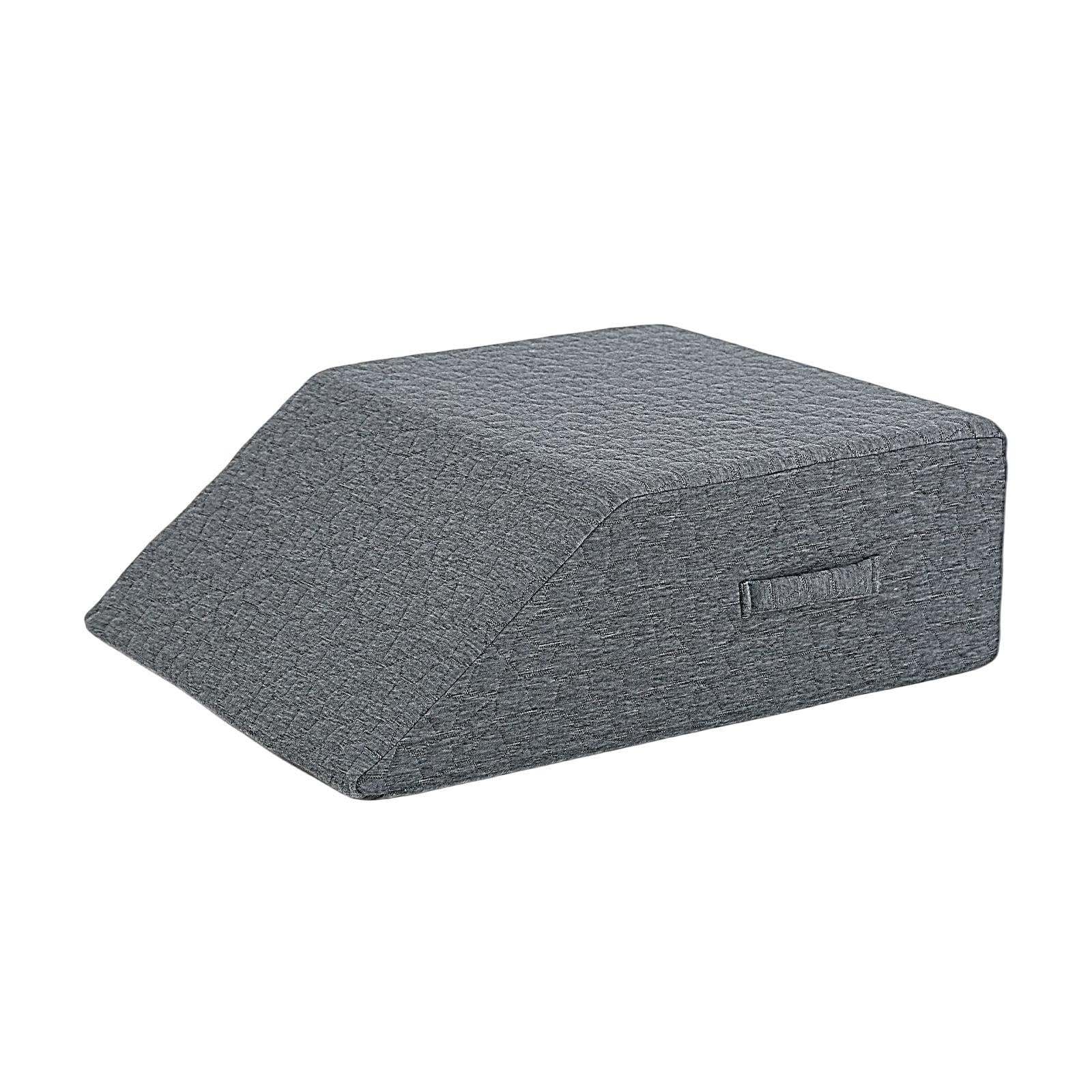 Almohada de espuma viscoelástica para piernas con cuña para soporte de tobillo y respaldo, cojín ergonómico con asa, 23.62 x 19.69 x 7.87 pulgadas, color gris oscuro
