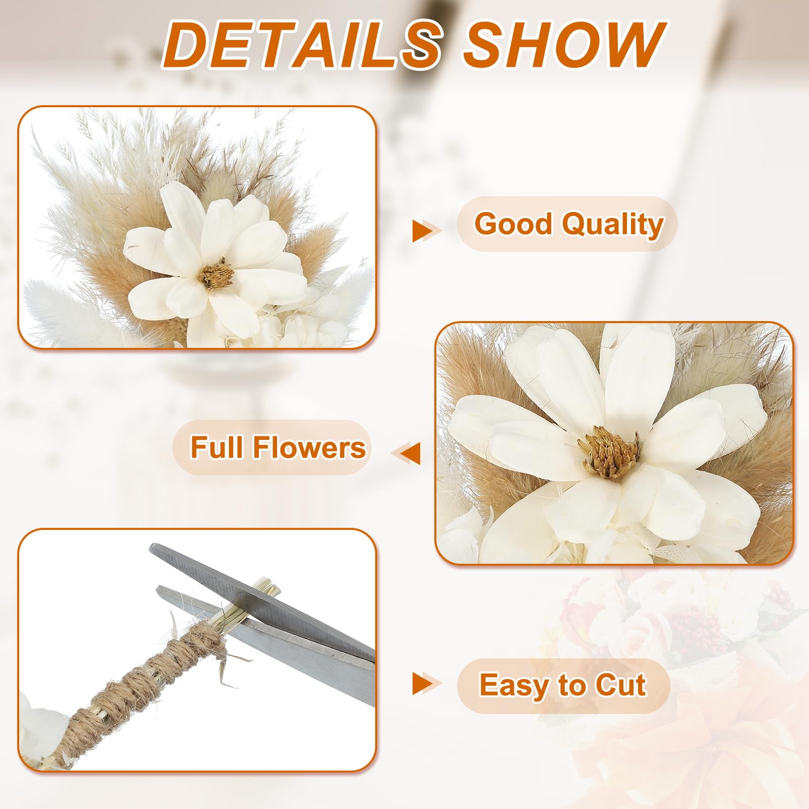 PATIKIL 10 Stück Trockenblumenstrauß Deko Set, Pampasgras Flauschige Wedel, Getrocknete Blumen, Trockenblumen zum Basteln für Bilderrahmen DIY, Tischdeko, Hochzeit, Weiß