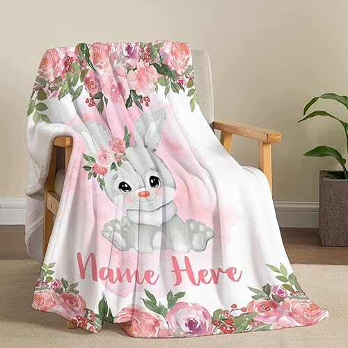 Miniatura 61 de Manta personalizada con diseño de jirafa y elefante, manta de franela suave, acogedora y ligera con nombre para sofá, cama, sofá, regalo, unisex