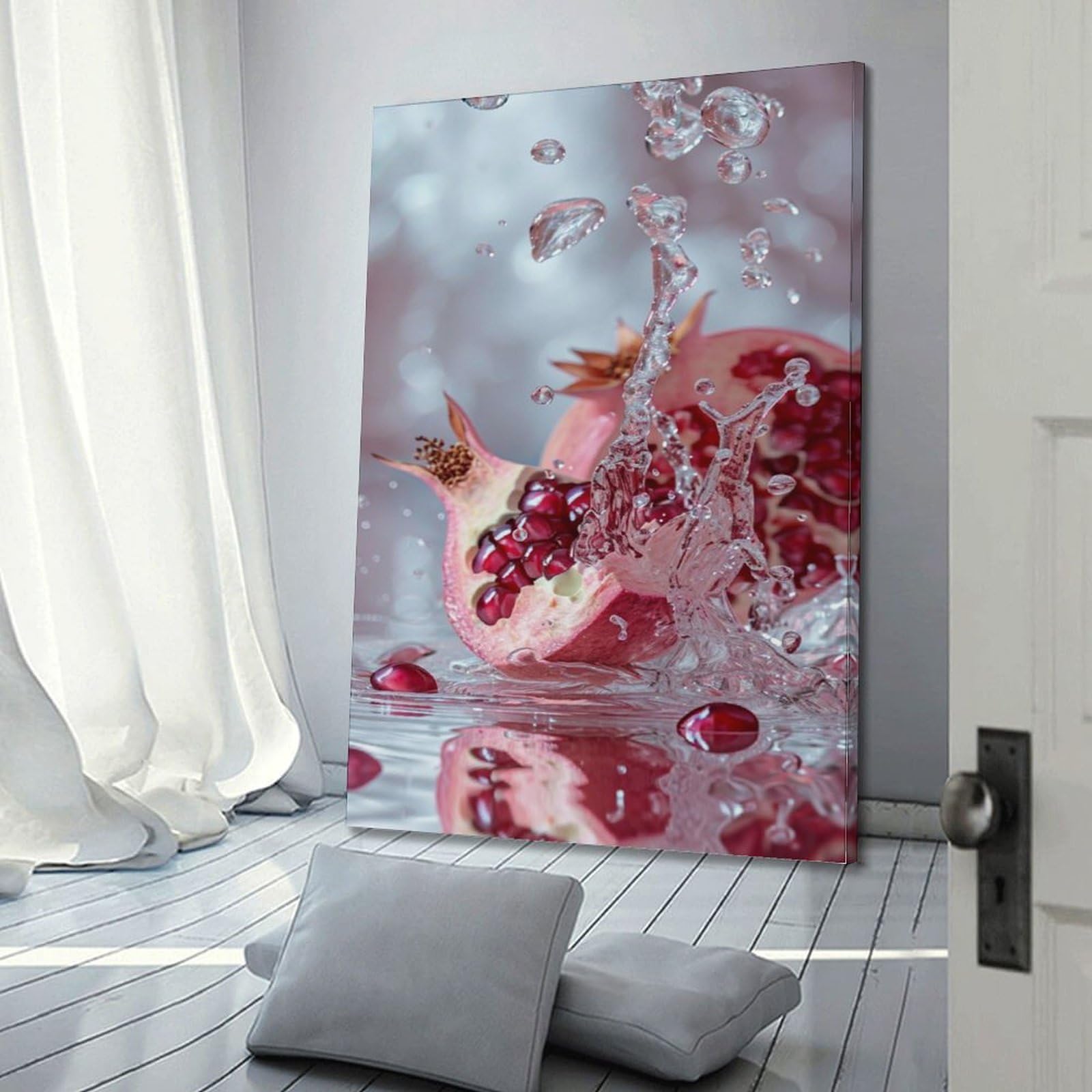 ZOGJIN Dynamisches Granatapfel-Poster mit Granatapfel-Schnittoberfläche, moderne Wandkunst, Leinwand, ästhetische Dekoration, Gemälde, 50 x 75 cm, Rahmenstil
