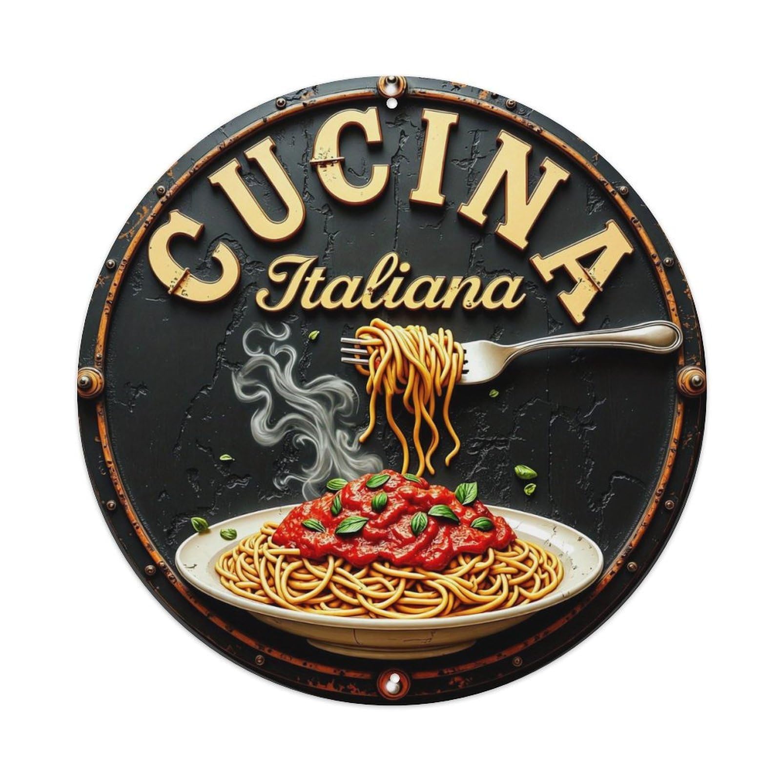 Spaghetti With Tomato Sauce And Basil Round Tin Sign Vintage Metal Sign Home Bar Garden Indoor & Outdoor Wall Decor Retro Metal Poster 8x8 Inch