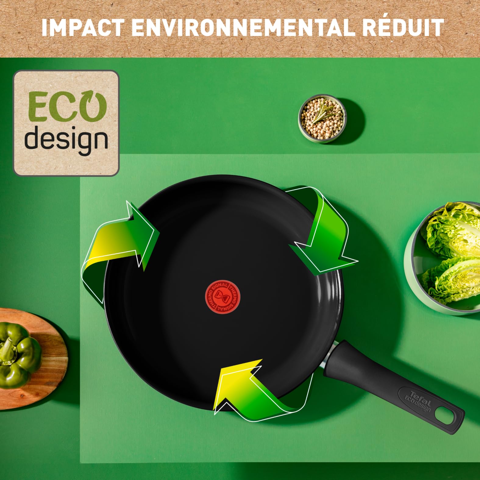 Tefal Renew On Poêle 28 cm, Induction, Revêtement céramique antiadhésif, Surface résistante, Eco-Design, Indicateur de chaleur C4350632, Noir