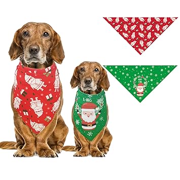Halloween & Christmas Dog Bandanas 2 Packs, Bulk Cute Triangle Pet Scarf for Cat with Pumpkin Bats Party Costume, Puppy Neckerchief for Large Medium Small Dogs (Christmas 2 Packs)