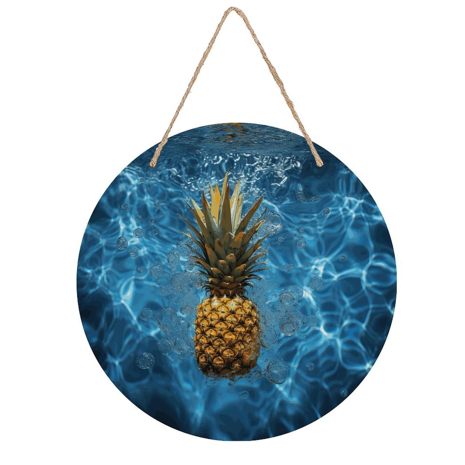FekiLoot Pineapple in The Pool Wall Art Decor Rustic Vintage Hanging Wall Sign Aesthetic Welcome Door Sign with Rope, Round Wood Walls Decoration Picture for Home Front Door 7.9x7.9 in