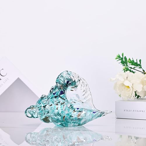 Miniatura 3 de DOVDOV Arte de vidrio soplado, estatua de caracola de cristal, decoración de cristal de mar verde, decoración de escultura de concha de caracola