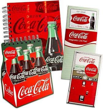 Coca-Cola Classic Stationery Collection Set, Red and White, Spiral Journal, Magnetic List Pad, Pocket Notepad, Die-Cut Notepad with Foil Detail, Collectors Gift Set