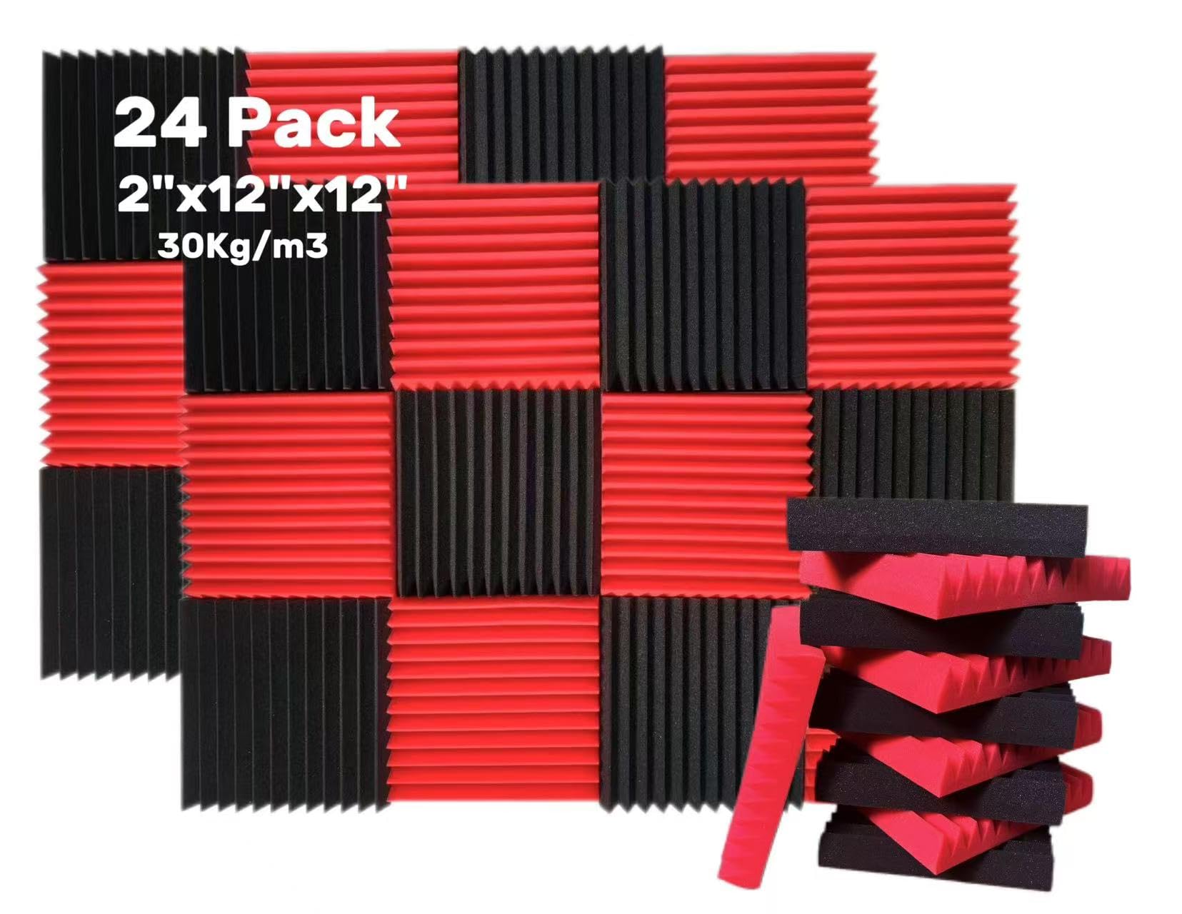 YXIJZLG 24 Pack Acoustic Foam Panels 2“ x 12” x 12” Sound Proof Foam Panles,High Density and Fire Resistant Acoustic Panels,Sound Panels,Soundproof Studio Wedges