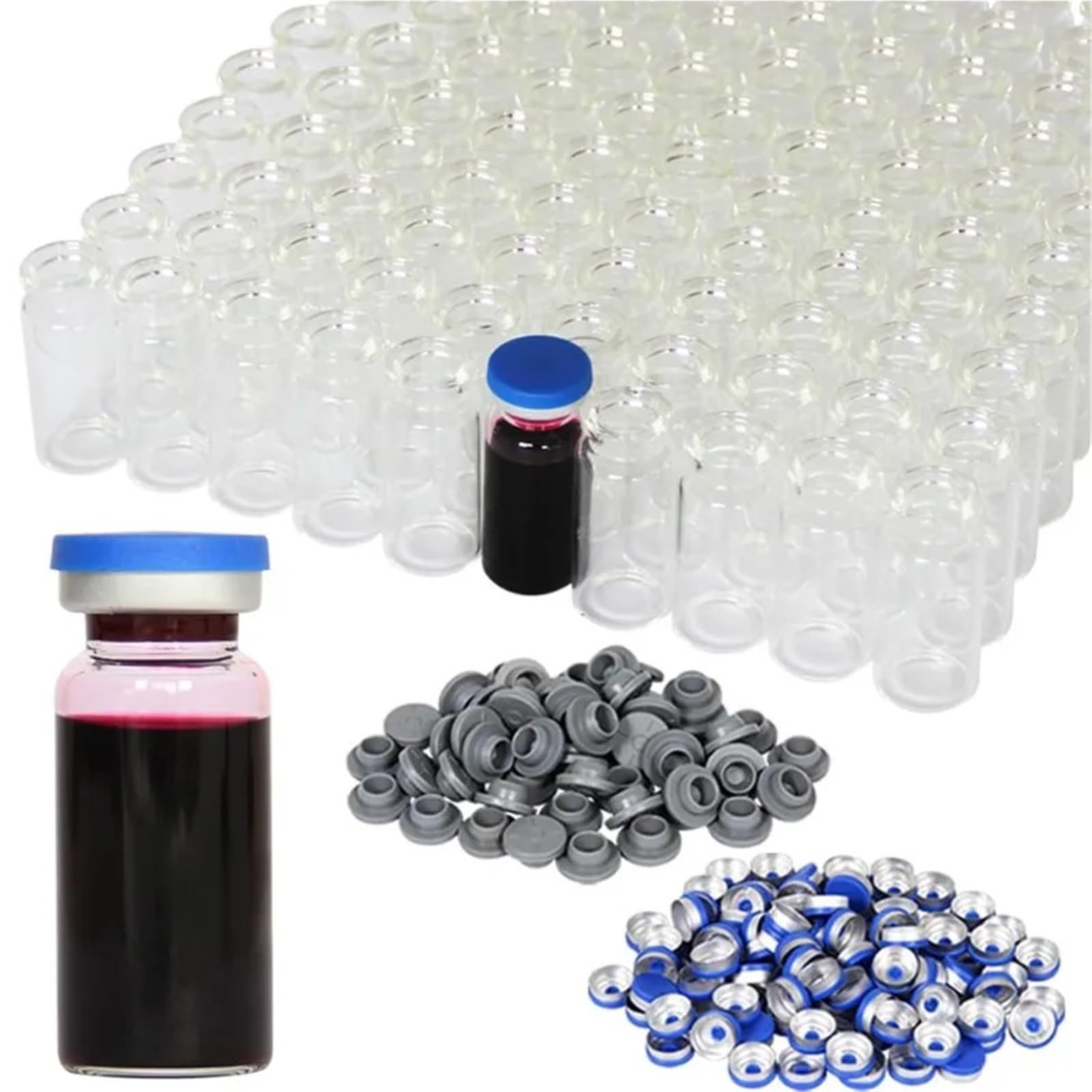 10-ml-Headspace-Fläschchen aus klarem Gläser, 20-mm-Laborfläschchen mit flachem Boden(Red-100pcs)
