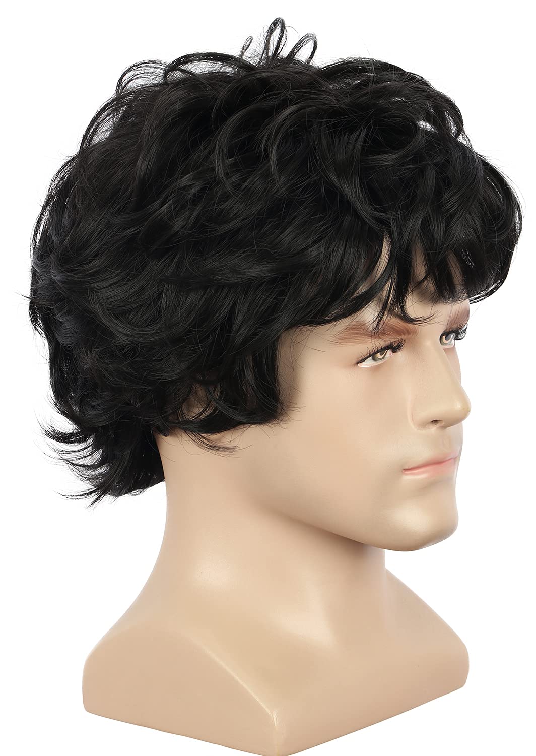 Yuehong Men Short Curly Black Wig Cosplay Party Film Hair Heat Resistant Synthetic Fibers Fluffy Durable Breathable Wig - Image 4