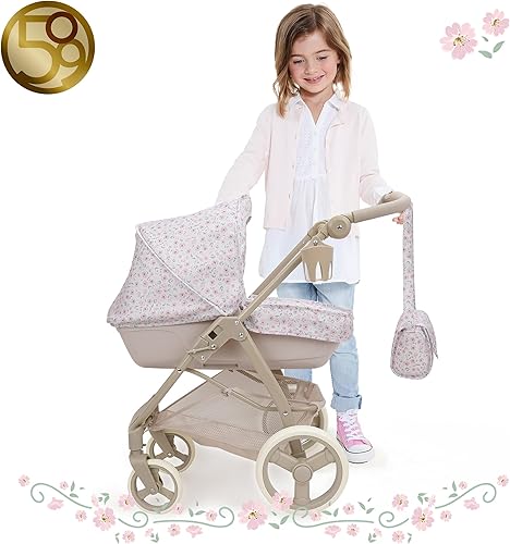 Miniatura 5 de 509 Crew Little Flora - Bella - Cochecito de muñeca 2 en 1 - Flor bronceado-rosa, cochecito de juguete convertible, cuna extraíble, mango ajustable,