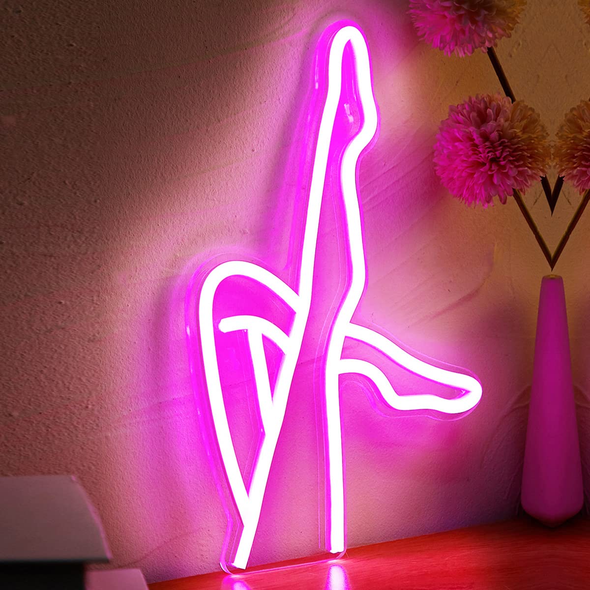 Pink LED Neon Sign Lady Neon Light For 3D Wall Art Decor lamp Neon Signs for Bedroom USB Powered Neon lights for Grils (Leg)