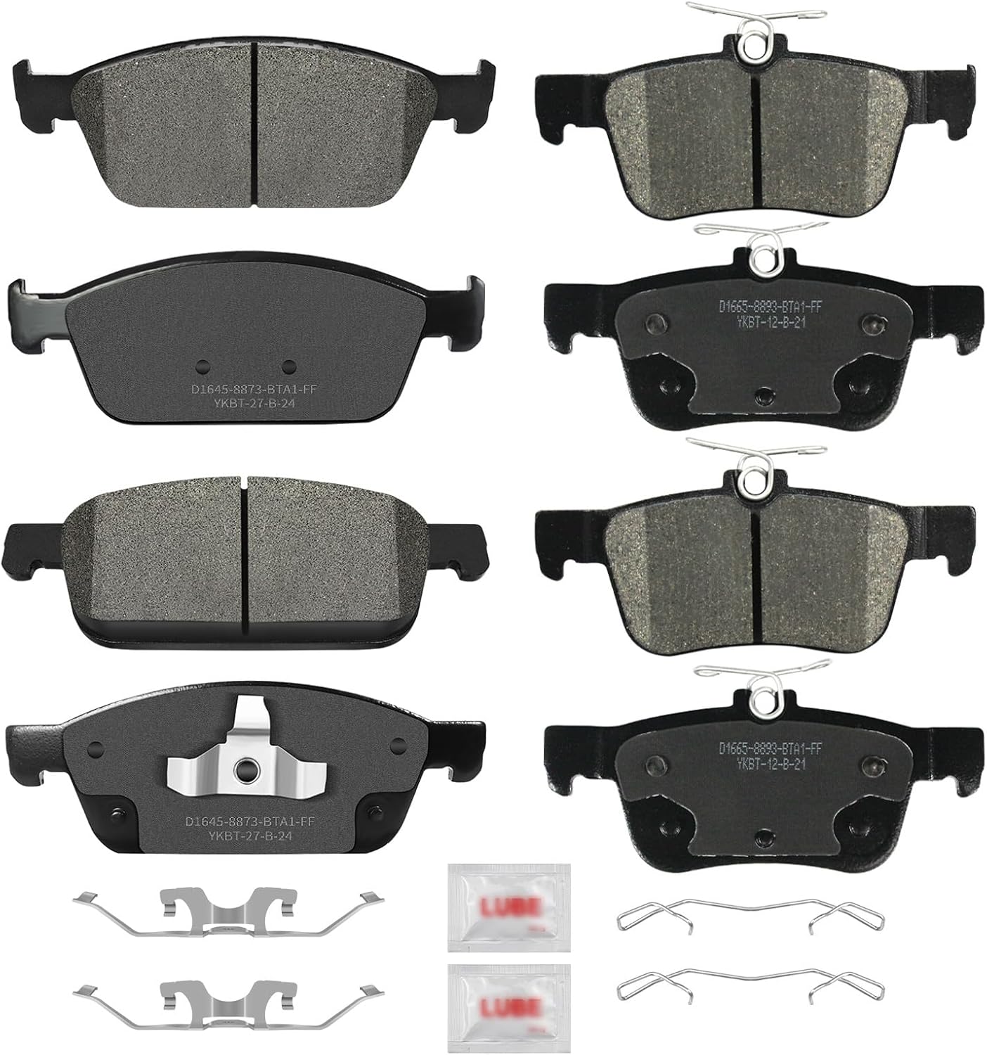 Front and Rear Disc Brake Pads Set Ceramic w/Hardware Replacement for Ford Escape 2017-2019 2.0L, for Escape 2017-2019 Awd and 1.5L, for Lincoln Mkc 2018-2019 Fwd and 2.0L