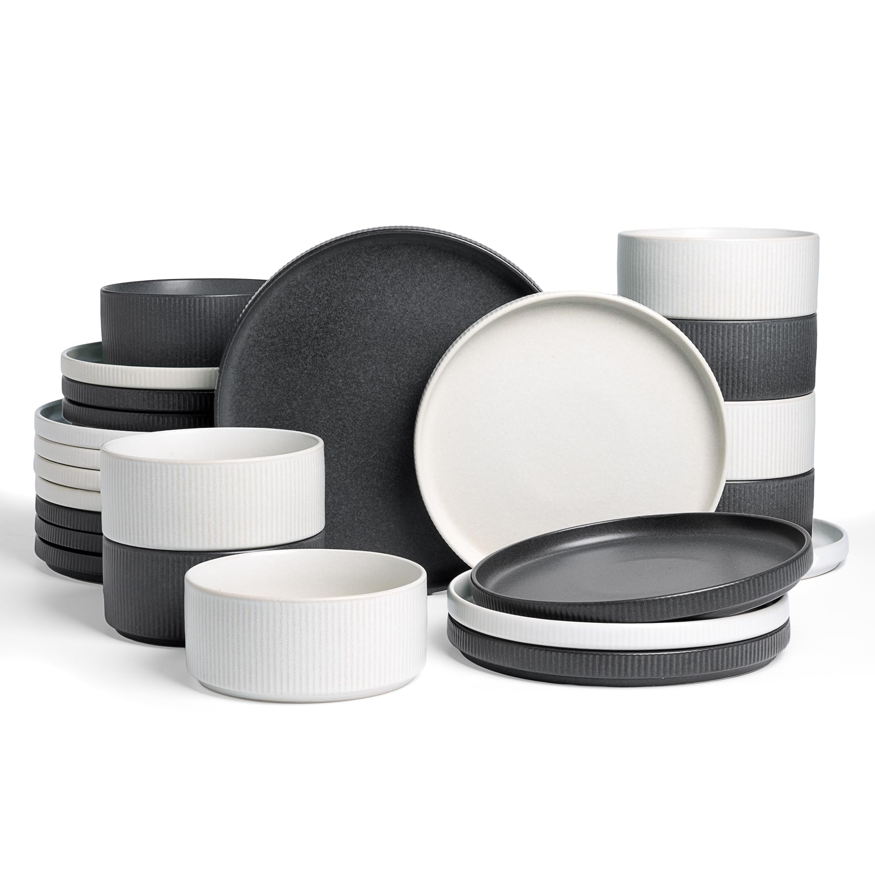 Famiware Star Stoneware Dinnerware Sets for 8, Reactive Glaze Plates, Bowls