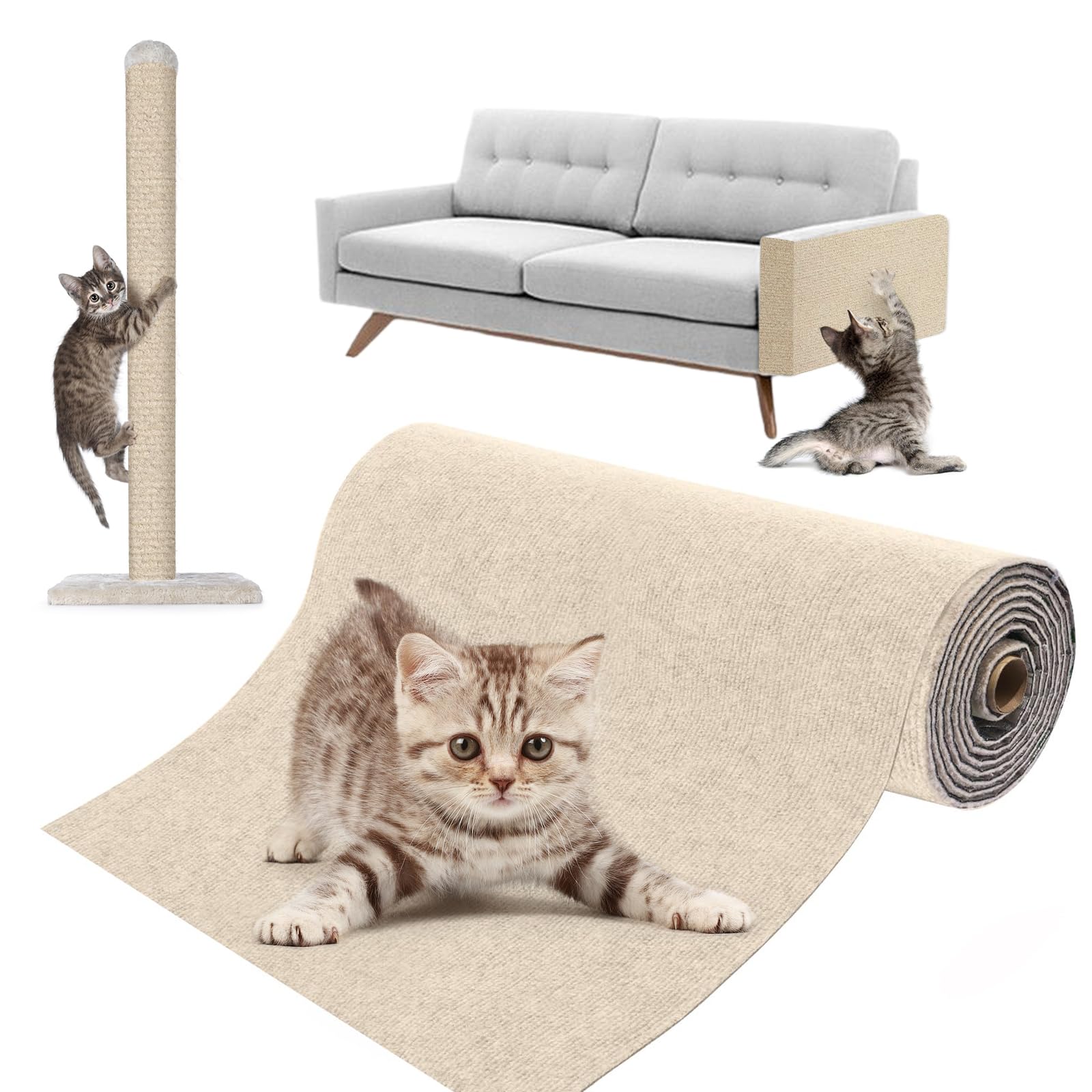 Tiragraffi per Gatti 400x60cm DIY Tappeto Tiragraffi Divano per Protezione Divano Graffi Gatto Autoadesivo