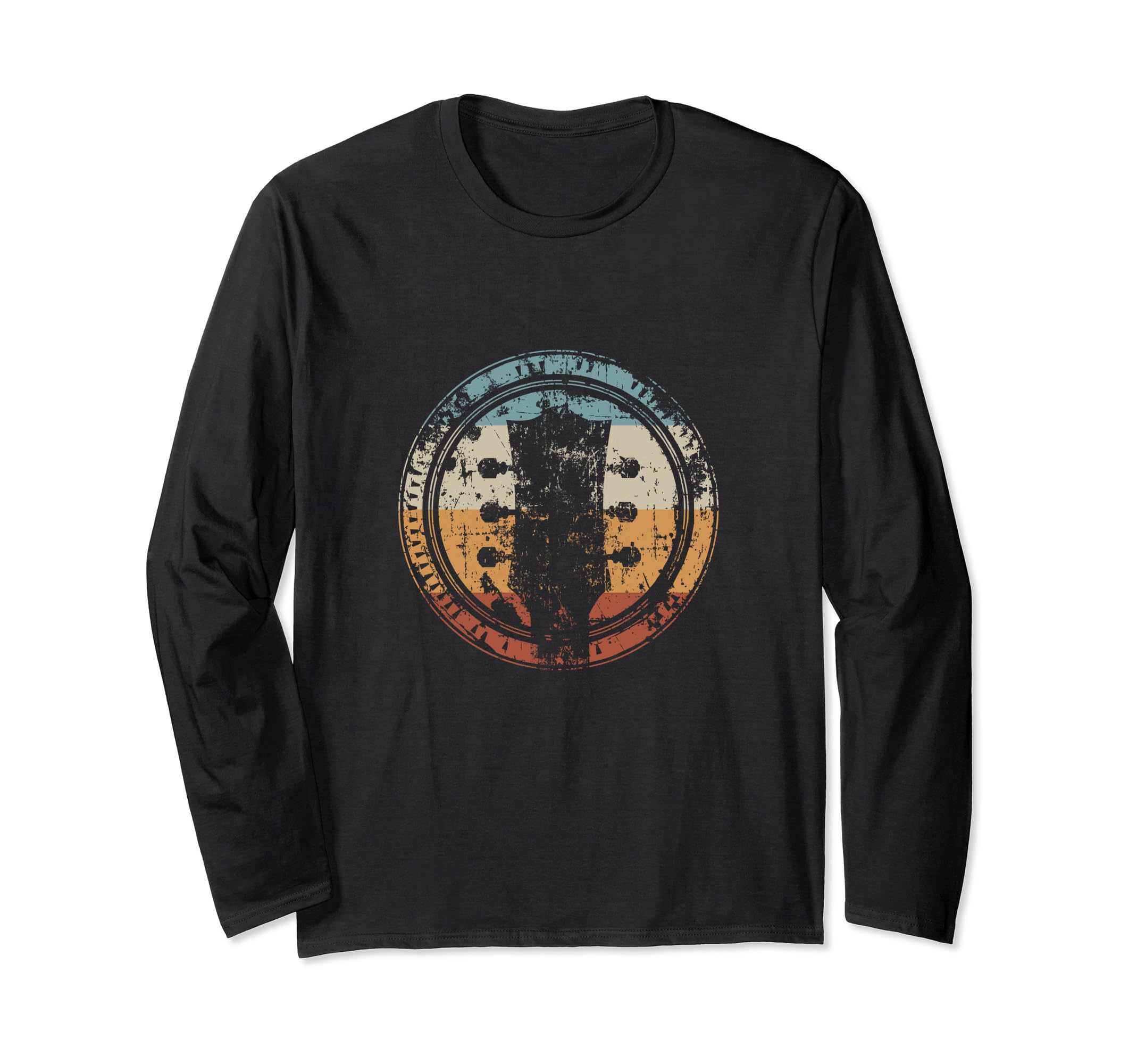 Vintage Guitar Headstock Icon for Guitarist Long Sleeve T-Shirt, Black