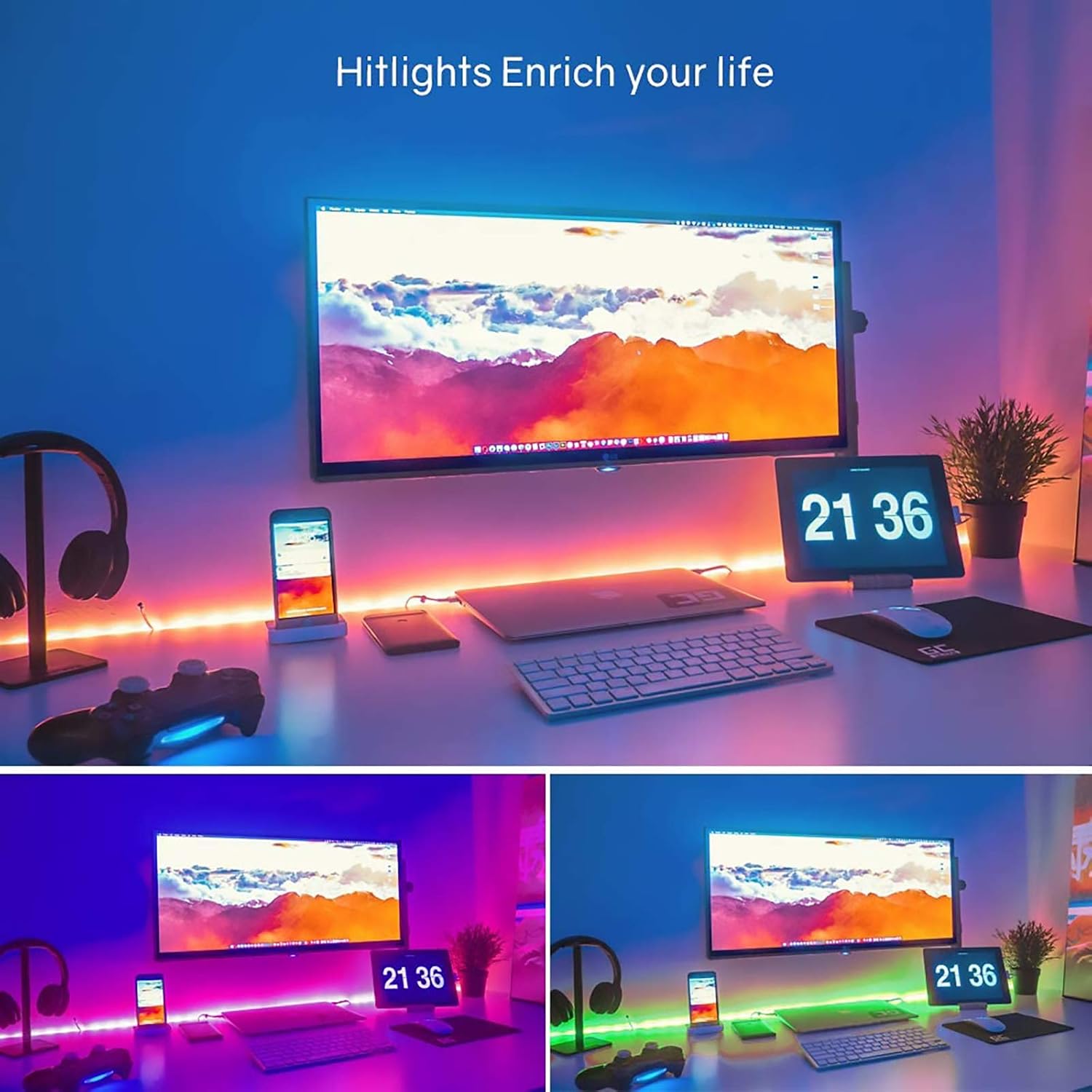 HitLights USB LED TV Backlight, Bendable RGB Light Strip with Remote 6.56ft 5050 Tape Light Zage Wave for 40"-60" TV PC Monitor Color Changing Bias Lighting Improve Viewing Effects