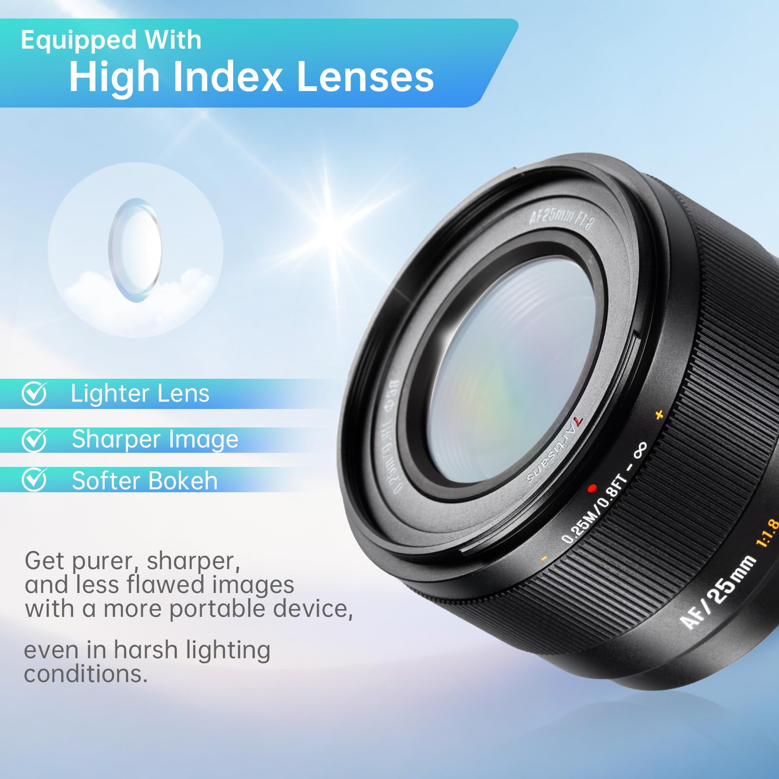 7artisans AF 25mm F1,8 APS-C FX Objetivo, 180g,Gran Apertura, Objetivo autofoco con reconocimiento Facial/Ocular, Compatible con Fujifilm X-Mount X-H/T/T30/S/E/A Series, Fujifilm X-E2, Fujifilm X-T2