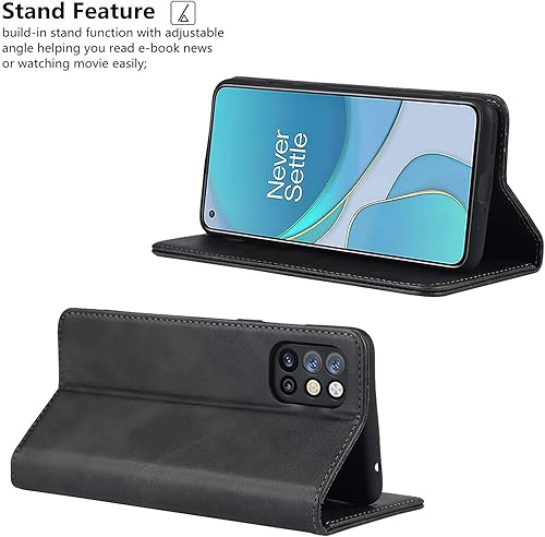 Miniatura 4 de iCoverCase Funda tipo cartera para OnePlus 8T con soporte para tarjeta de crédito, piel sintética magnética de alta calidad, función atril, función