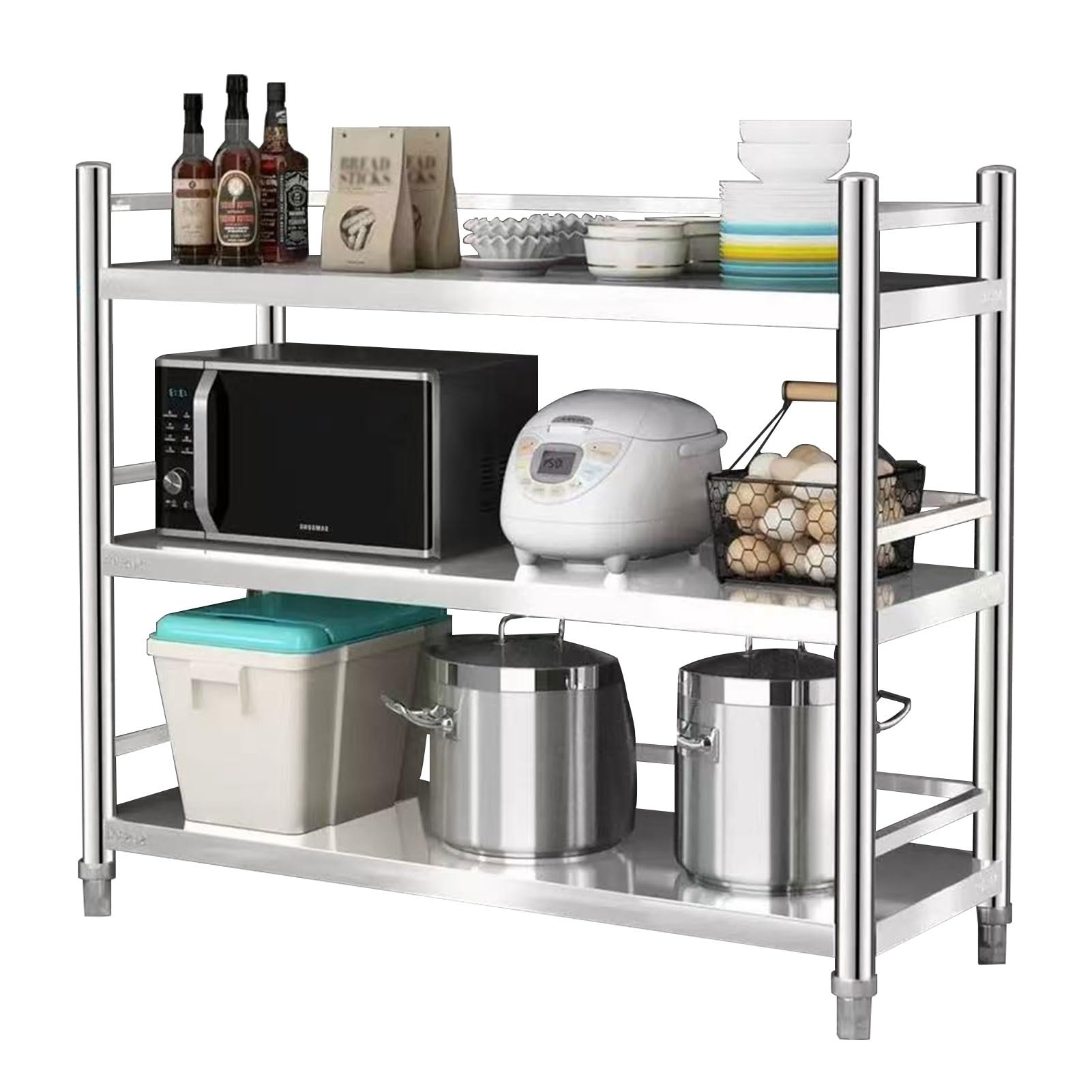 Scaffale da cucina in acciaio inox 304, a 3 ripiani, multiuso, per casa, ufficio, bagno e ristorazione, mensola in piedi (80 x 45 x 100 cm)