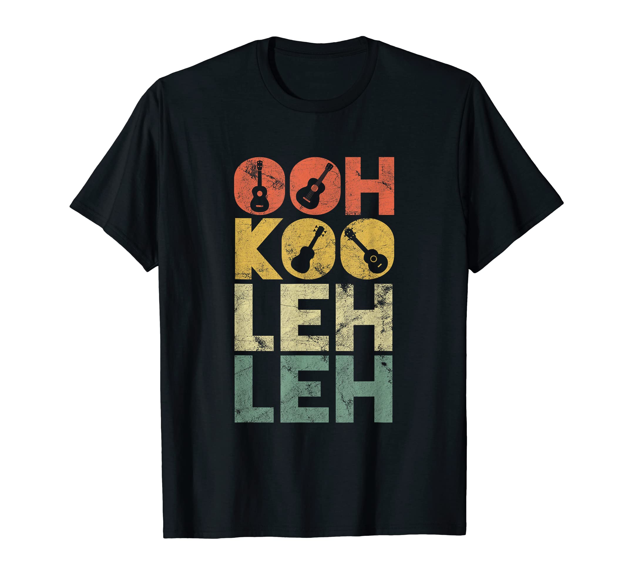 Vintage Ooh Koo Leh Leh Retro Guitar Hawaiian Uke Acoustic T-Shirt, Black