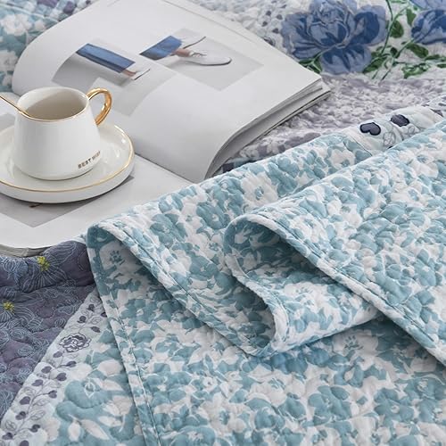 Miniatura 7 de DDUOXIN Colcha floral tamaño King de 120 x 120 pulgadas, 100% algodón, reversible, de gran tamaño, con 2 fundas de almohada, colchas de granja,